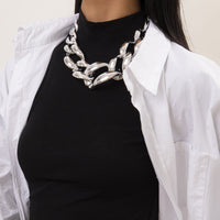 Silver-Plated Thick Curb Chain Choker Necklace
