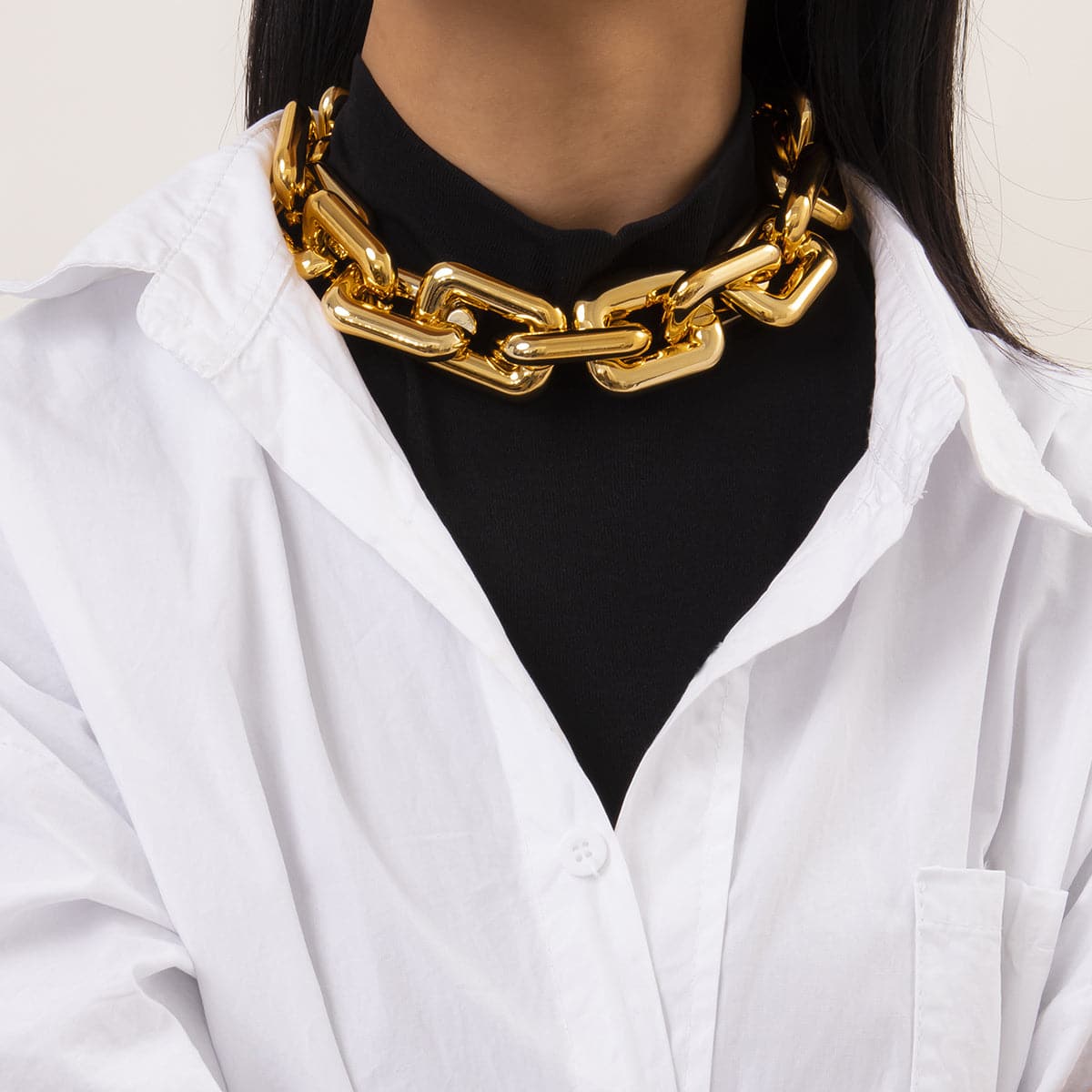 18K Gold-Plated Thick Choker Necklace, gold pendant necklace for women, elegant gift for her, lifestyle look