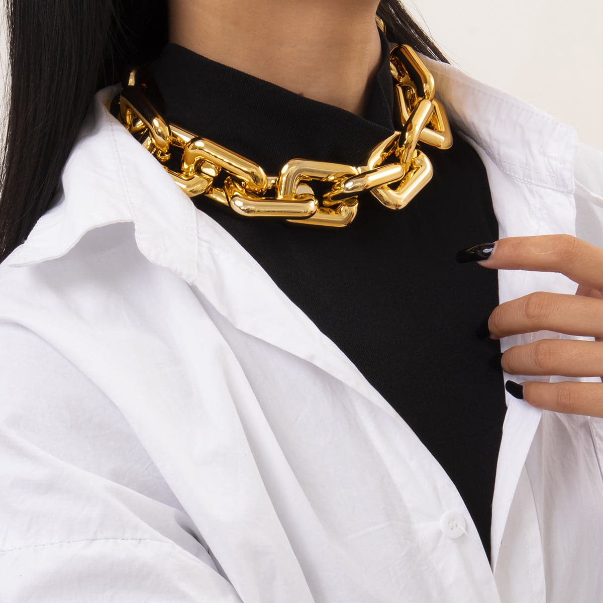 18K Gold-Plated Thick Choker Necklace, gold pendant necklace for women, elegant gift for her, side view