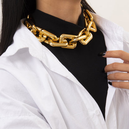 18K Gold-Plated Thick Choker Necklace, gold pendant necklace for women, elegant gift for her, side view