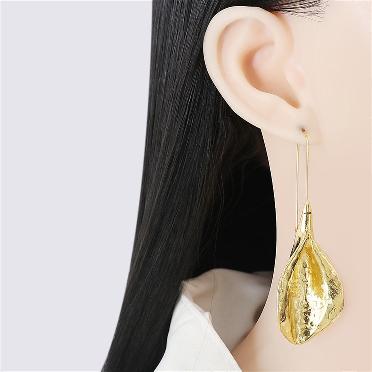 18K Gold-Plated Leaf Drop Earrings, gold drop earrings for women, vintage-inspired design, front view