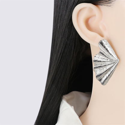 Silver-Plated Fan Stud Earrings, silver stud earrings for women, everyday style, front view