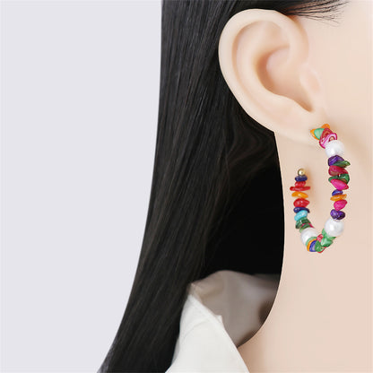 Red Resin and Pearl 18K Gold-Plated Beaded Hoop Earrings, dainty minimalist design, lifestyle look