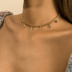 18K Gold-Plated Star Moon Station Choker Necklace