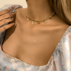 18K Gold-Plated Star Moon Station Choker Necklace