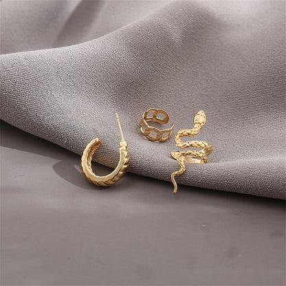 18K Gold-Plated Snake Ear Cuff Set, gold hoop earrings for women, vintage-inspired design, lifestyle look