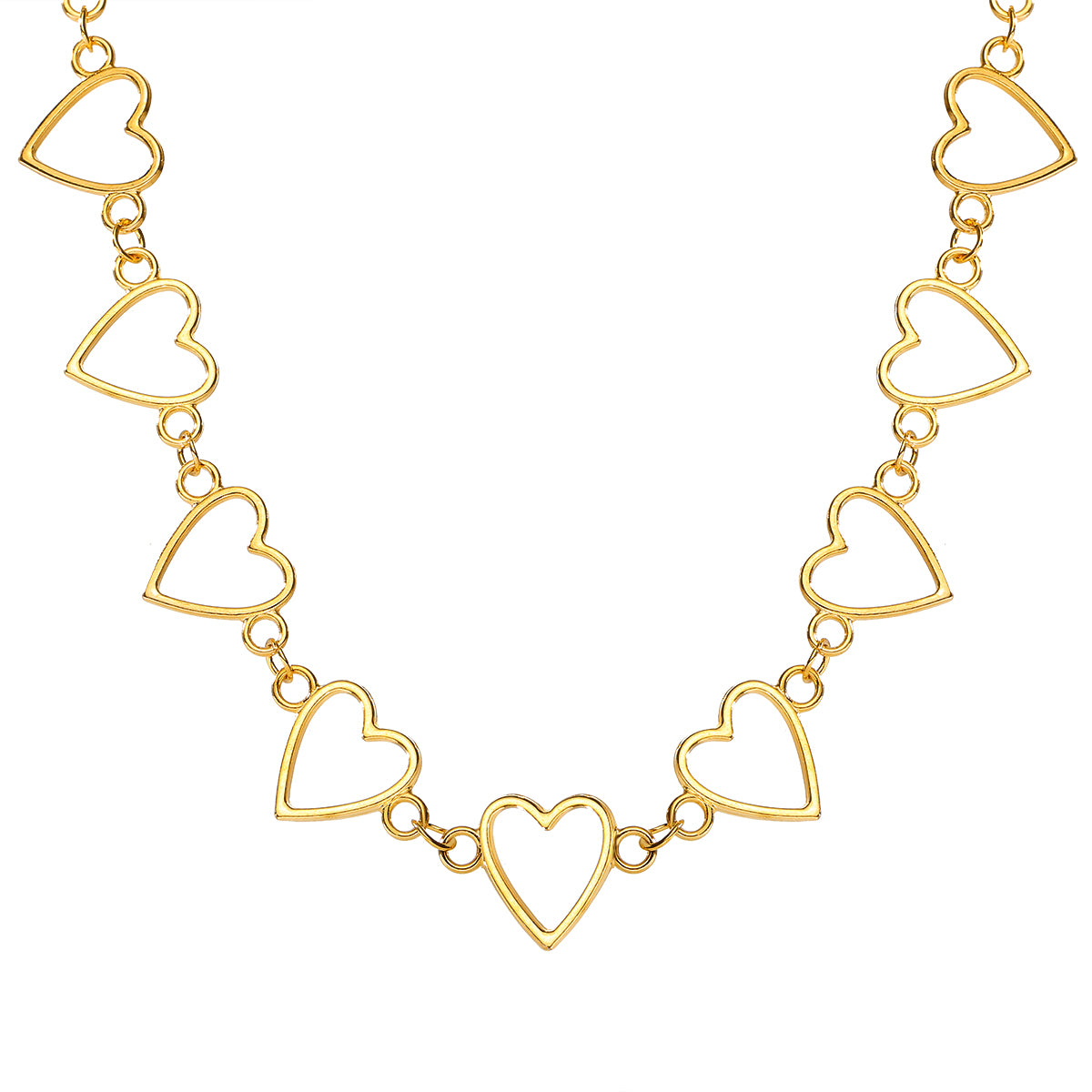 18K Gold-Plated Open Heart Chain Choker Necklace, gold pendant necklace for women, vintage-inspired design, side view