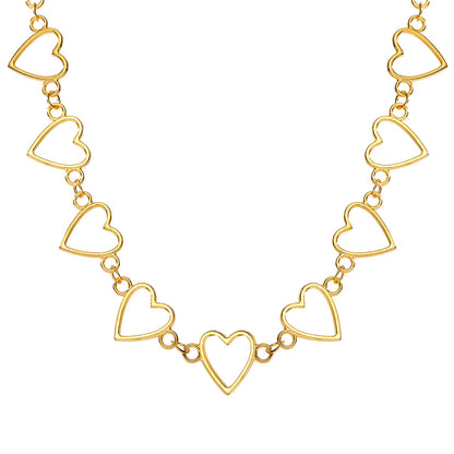 18K Gold-Plated Open Heart Chain Choker Necklace, gold pendant necklace for women, vintage-inspired design, side view