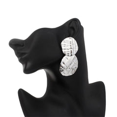 Silver-Plated Wrinkled Dual Circle Drop Earrings