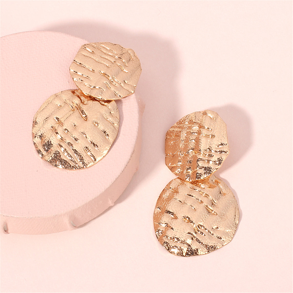 18K Gold-Plated Textured Medallion Drop Earrings, gold drop earrings for women, everyday style, side view