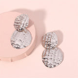 Silvertone Wrinkled Dual Circle Drop Earrings
