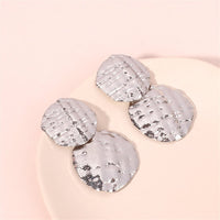 Silvertone Wrinkled Dual Circle Drop Earrings