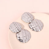 Silvertone Wrinkled Dual Circle Drop Earrings