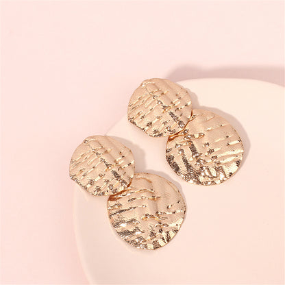 18K Gold-Plated Textured Medallion Drop Earrings, gold drop earrings for women, everyday style, detail close-up