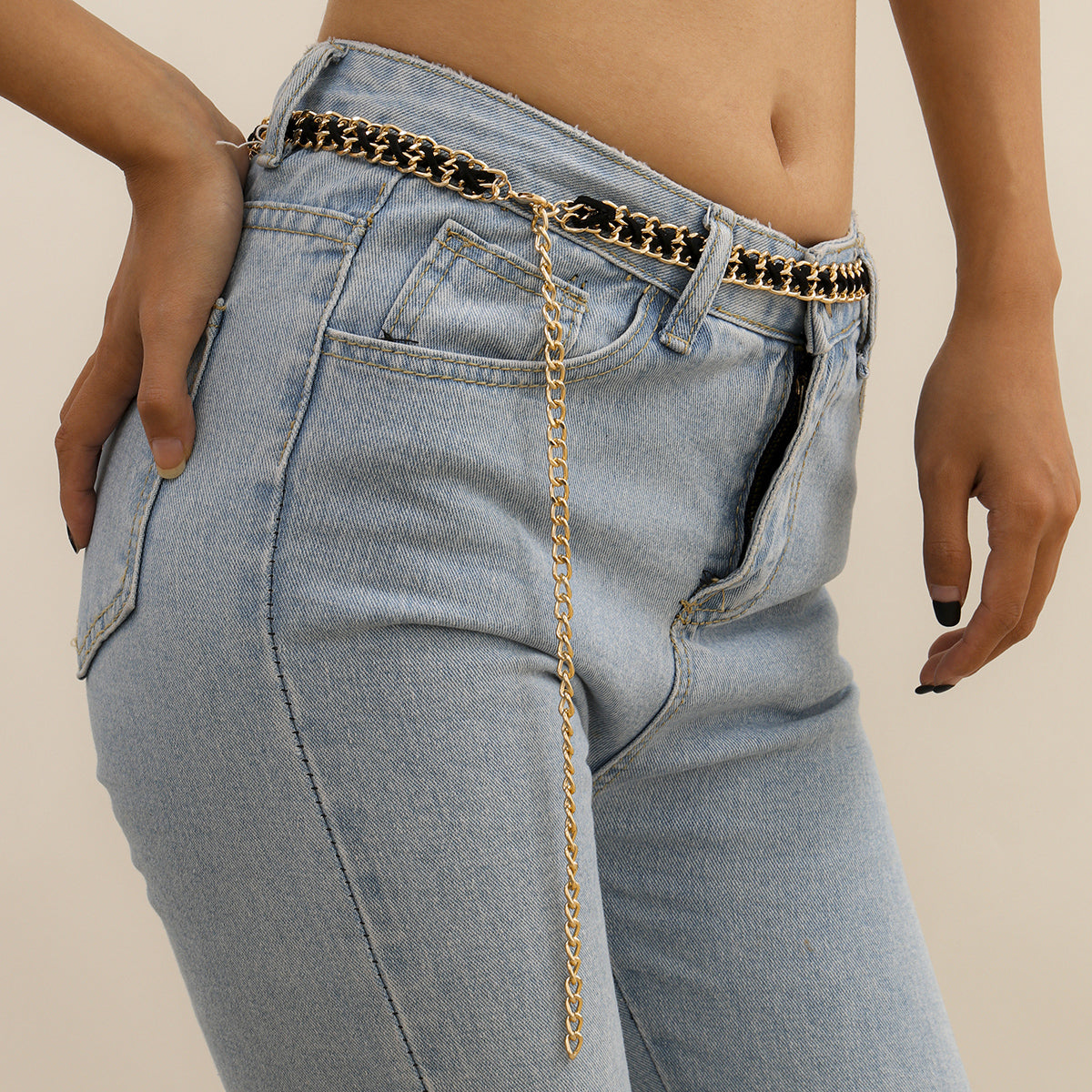 Black Velvet & 18K Gold-Plated Waist Chain