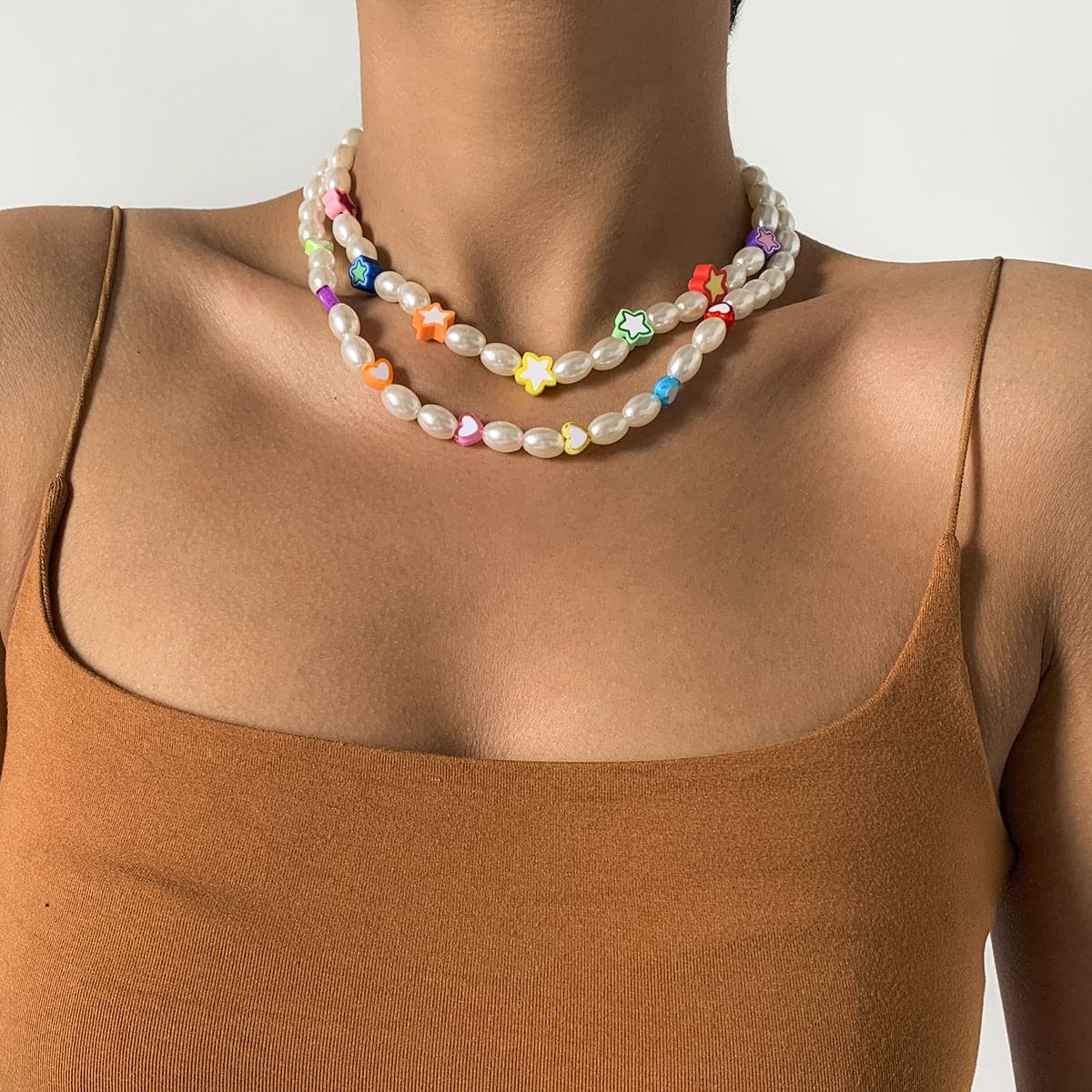White Pearl & Silver-Plated Heart Star Necklace Set