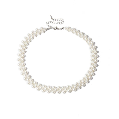 Pearl and Silver-Plated Layered Choker Necklace, chunky silver choker necklace, botanical inspired, styled look