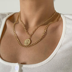 18K Gold-Plated Curb Chain & Coin Pendant Necklace