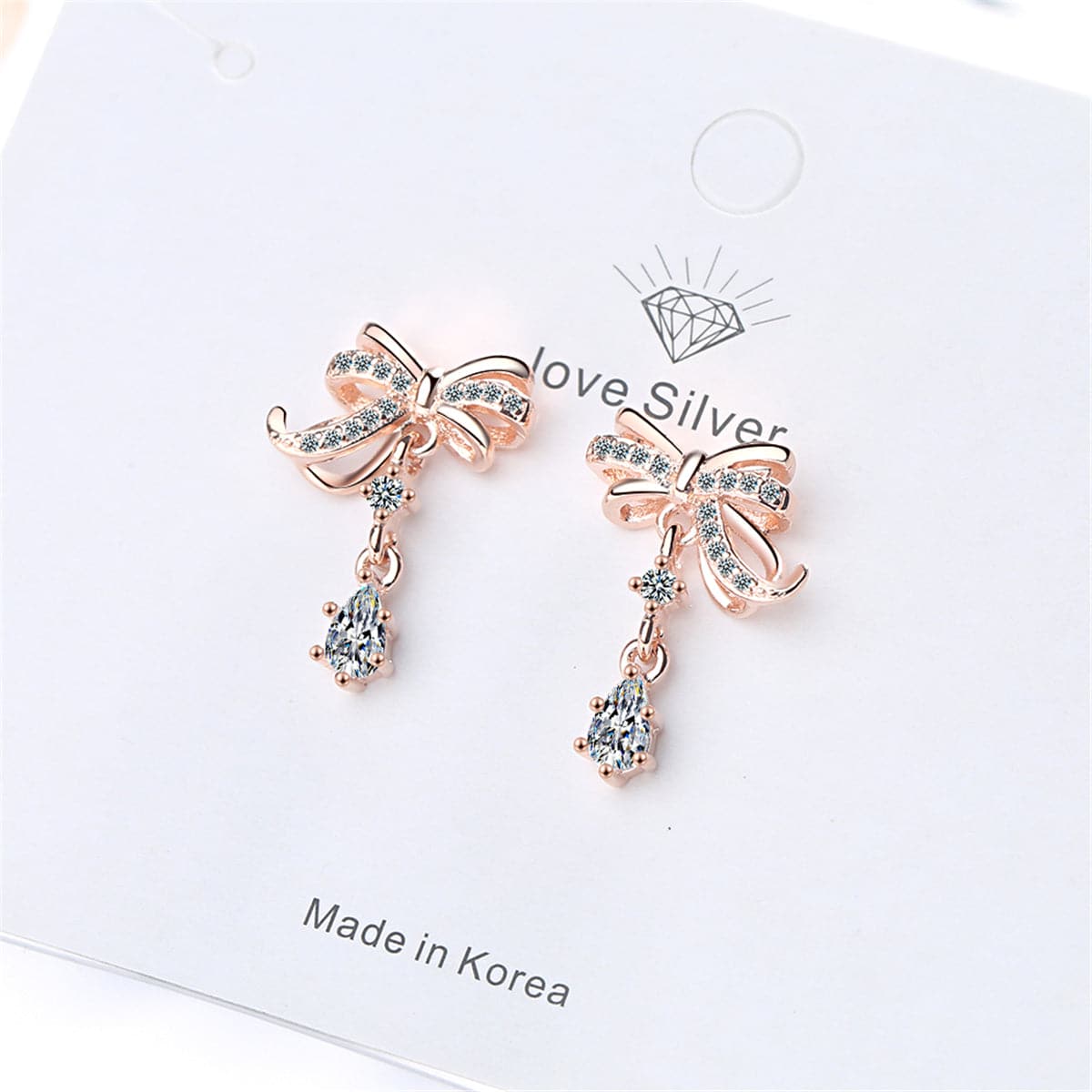 Cubic Zirconia & Crystal 18K Rose Gold-Plated Bow Drop Earring