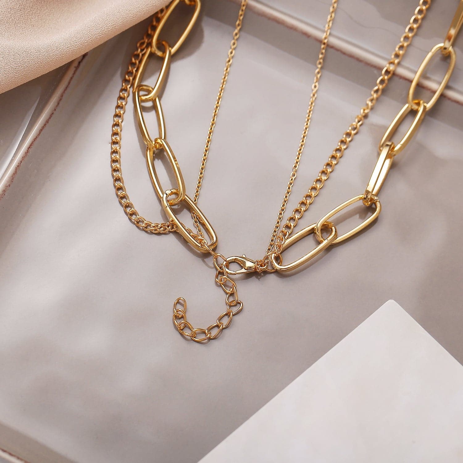 Cubic Zirconia & 18K Gold-Plated Star Lock Layered Pendant Necklace