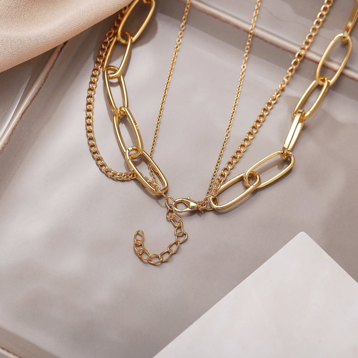 Cubic Zirconia and 18K Gold-Plated Star Lock Layered Pendant Necklace, gold pendant necklace for women, lifestyle look