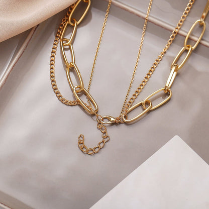 Cubic Zirconia and 18K Gold-Plated Star Lock Layered Pendant Necklace, gold pendant necklace for women, lifestyle look