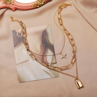 Cubic Zirconia & 18k Gold-Plated Star Lock Layered Pendant Necklace