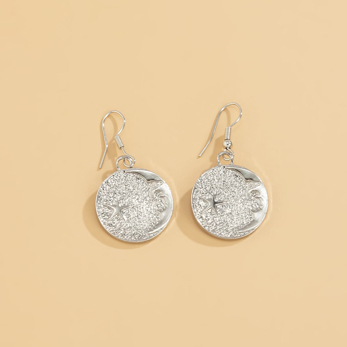 Silver-Plated Moon & Star Disc Drop Earrings