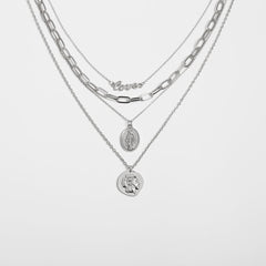 Silver-Plated Coin Layered Pendant Necklace