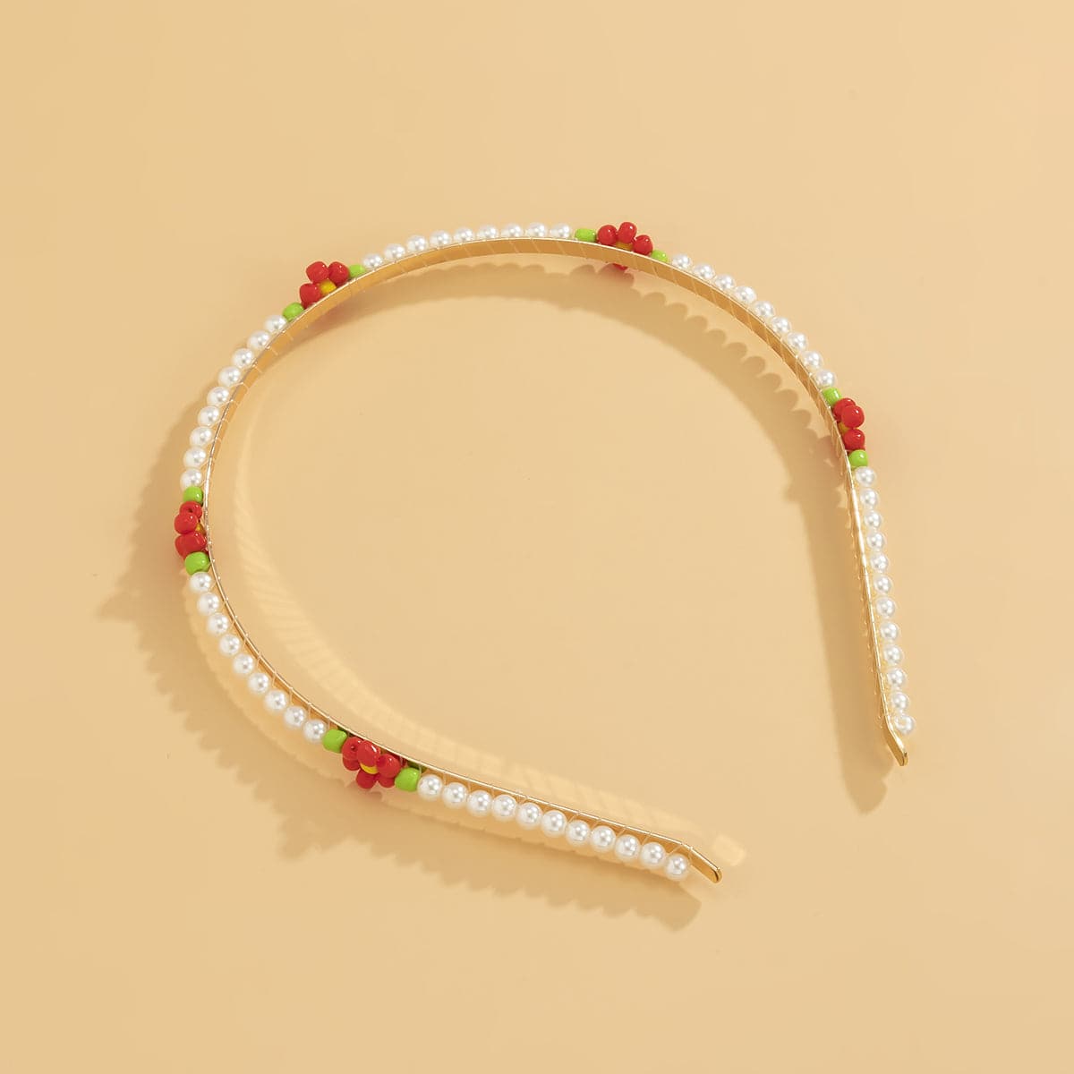 Red Howlite and Pearl 18K Gold-Plated Floral Station Headband, everyday style, styled look