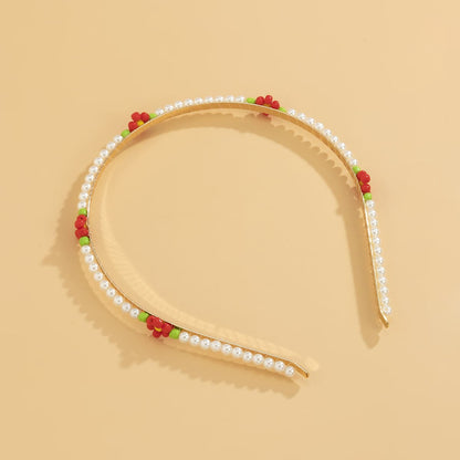 Red Howlite and Pearl 18K Gold-Plated Floral Station Headband, everyday style, styled look