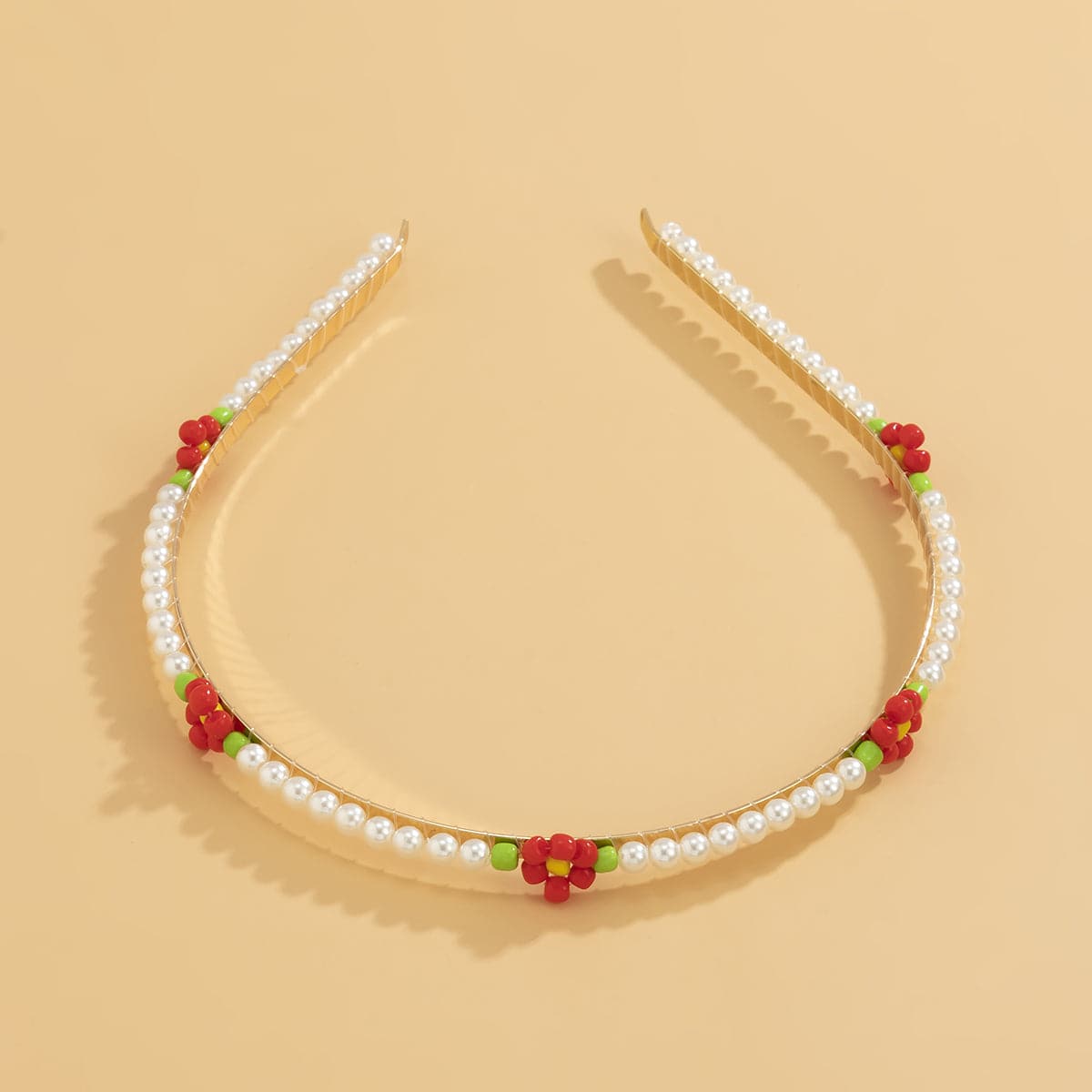 Red Howlite and Pearl 18K Gold-Plated Floral Station Headband, everyday style, side view