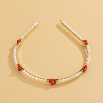 Red Howlite and Pearl 18K Gold-Plated Floral Station Headband, everyday style, side view