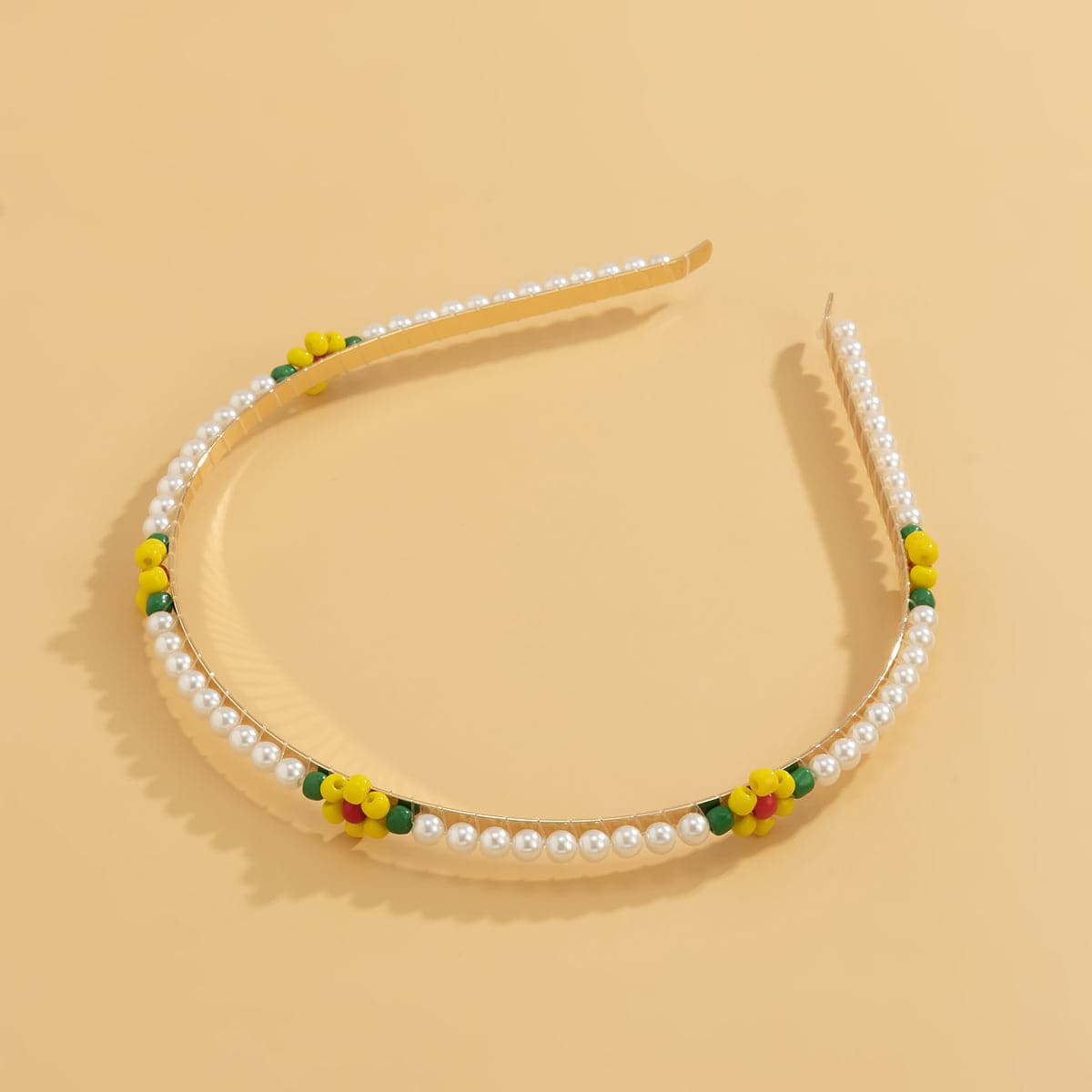 Pearl & Yellow Howlite Floral Station Hard Headband