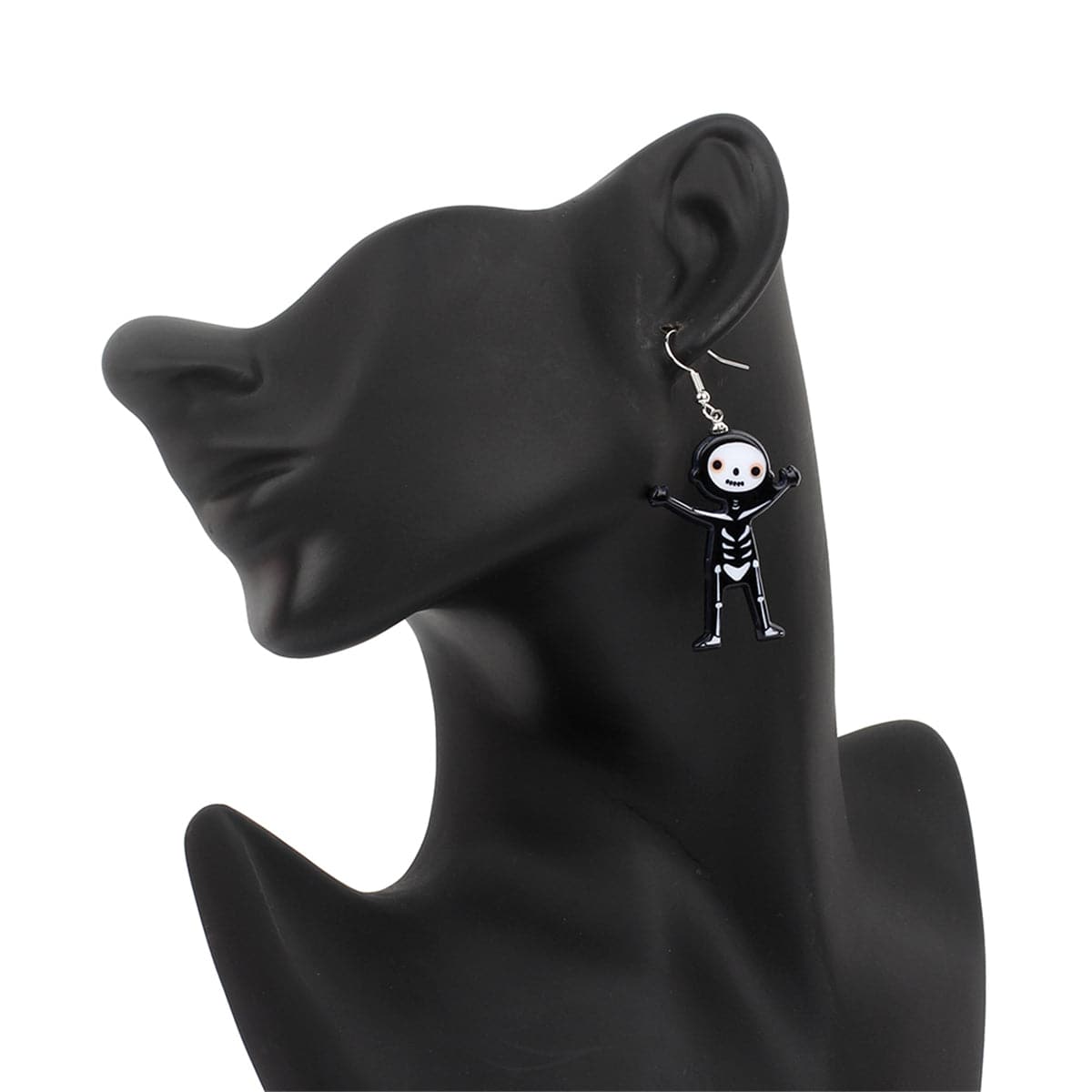 Black Acrylic & Silver-Plated Skeleton Drop Earrings