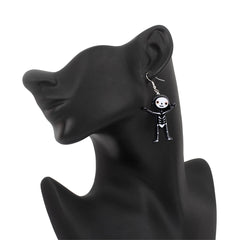 Black Acrylic & Silver-Plated Skeleton Drop Earrings