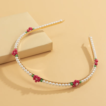 Rose Howlite and Pearl 18K Gold-Plated Floral Station Headband, botanical inspired, lifestyle look