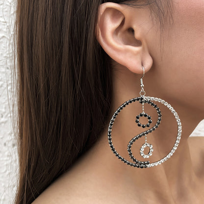 Cubic Zirconia and Silver-Plated Open Yin Yang Drop Earrings, silver drop earrings for women, botanical inspired, styled look