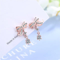 Cubic Zirconia & Crystal 18K Rose Gold-Plated Bow Drop Earring