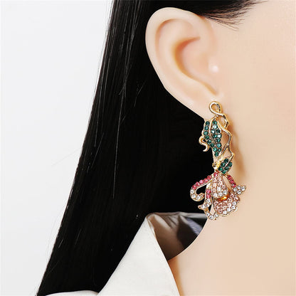 Green Multicolor Cubic Zirconia and 18K Gold-Plated Petunia Drop Earrings, gold drop earrings for women, front view