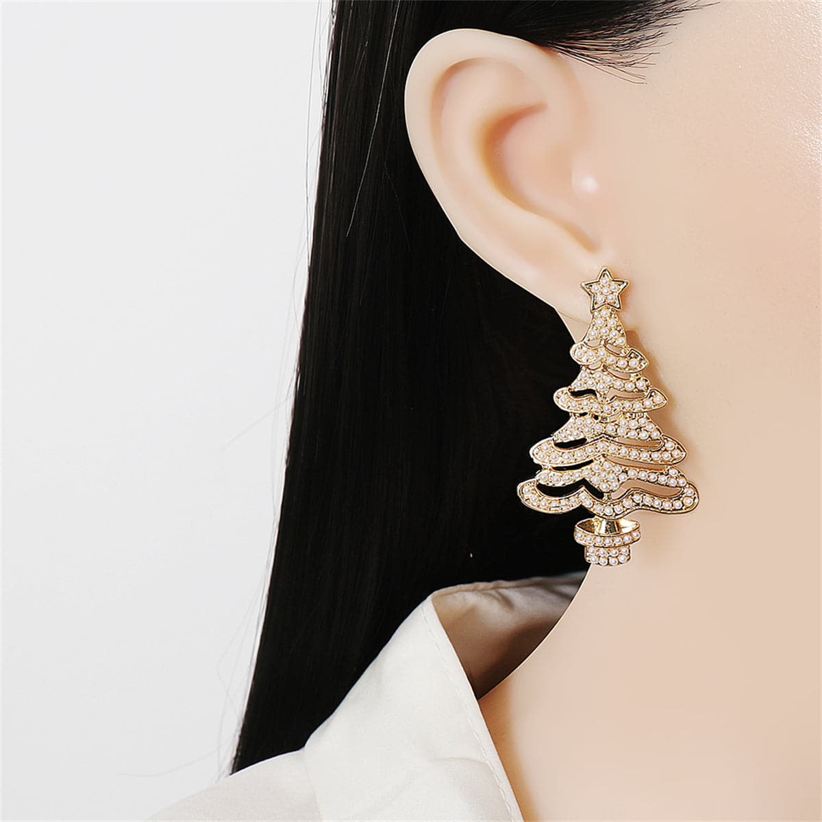 Pearl & 18K Gold-Plated Christmas Tree Drop Earrings
