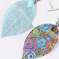Blue & Multicolor Abstract Leaf Drop Earrings