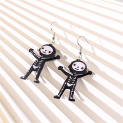 Black Acrylic & Silver-Plated Skeleton Drop Earrings