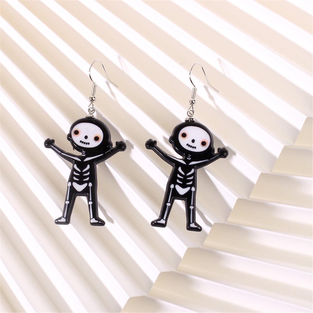 Black Acrylic & Silver-Plated Skeleton Drop Earrings