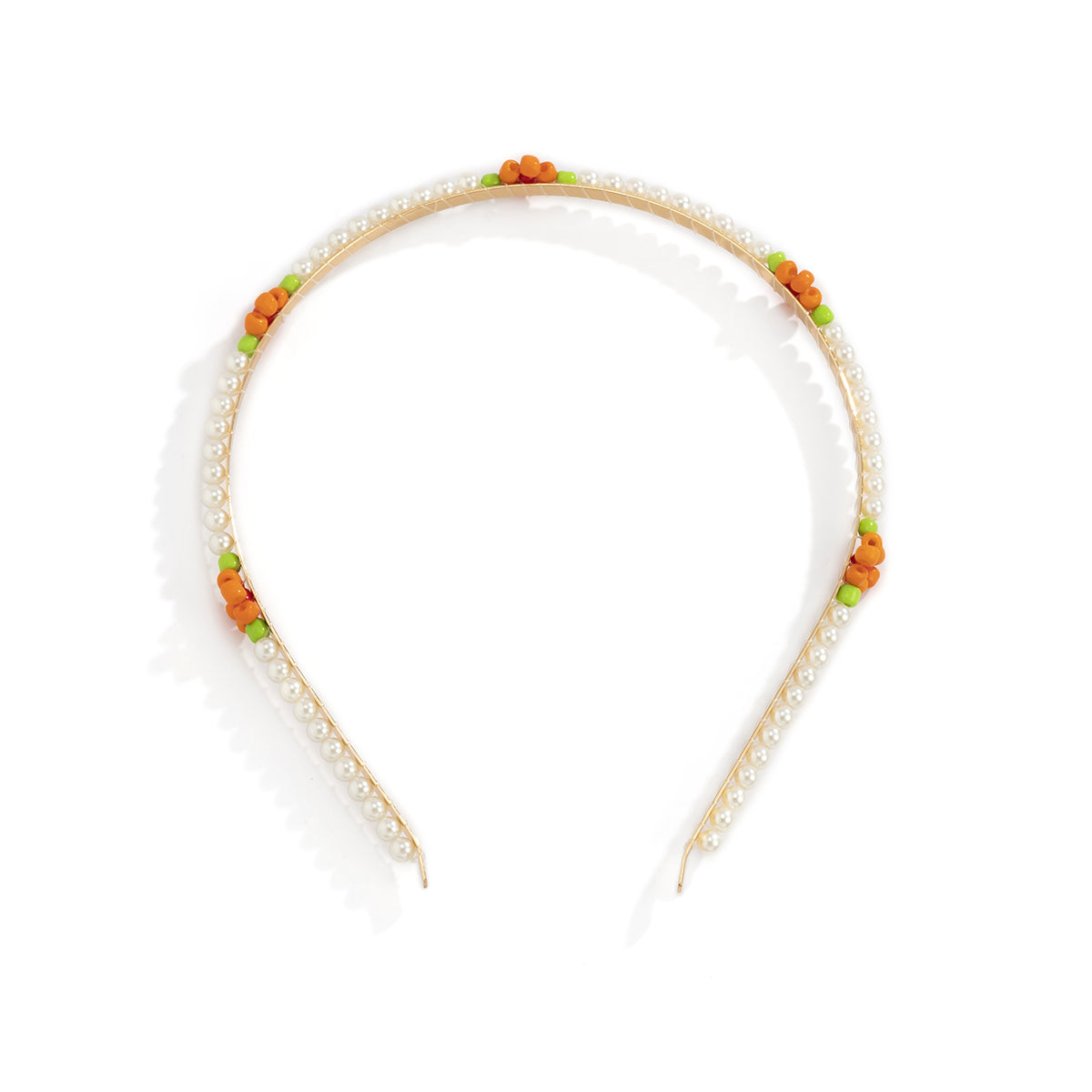 Orange Howlite and Pearl Mum Station Headband, dainty minimalist design, lifestyle look