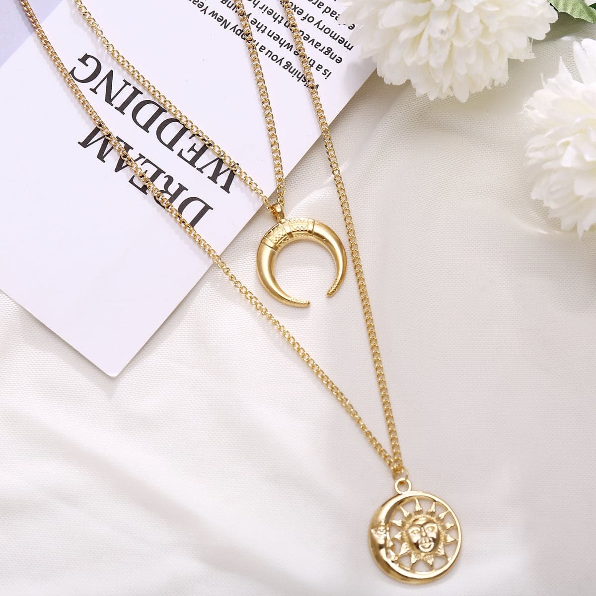 18K Gold-Plated Moon & Sun Layer Pendant Necklace