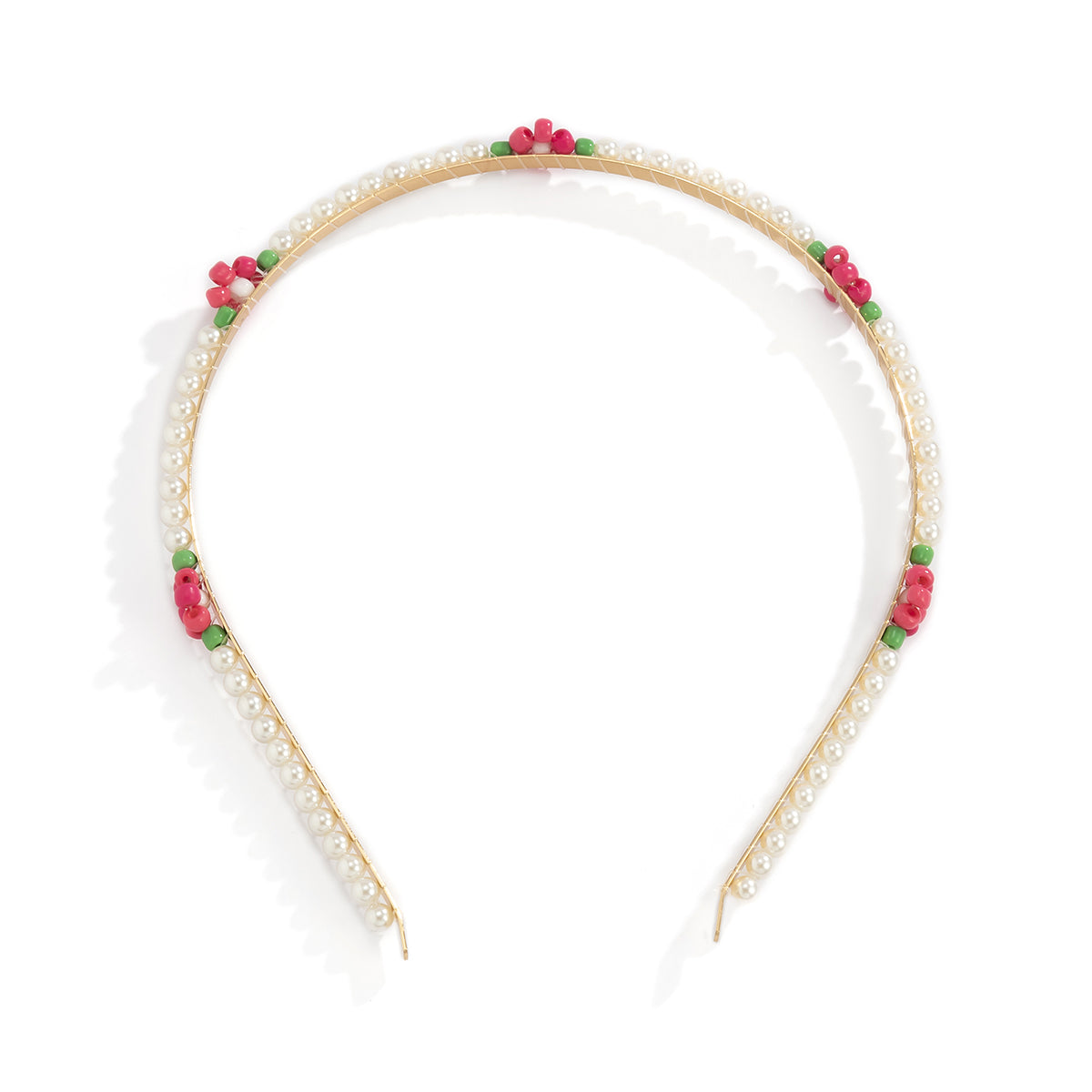 Rose Howlite and Pearl 18K Gold-Plated Floral Station Headband, botanical inspired, styled look