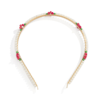 Rose Howlite and Pearl 18K Gold-Plated Floral Station Headband, botanical inspired, styled look