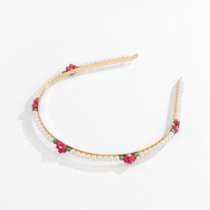 Rose Howlite & Pearl 18K Gold-Plated Floral Station Headband