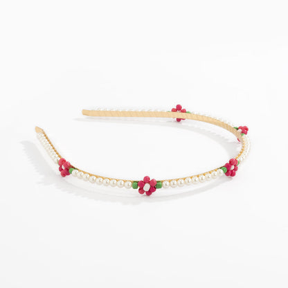 Rose Howlite and Pearl 18K Gold-Plated Floral Station Headband, botanical inspired, side view